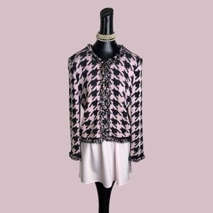 St. John Pink and Black Houndstooth Knit jacket